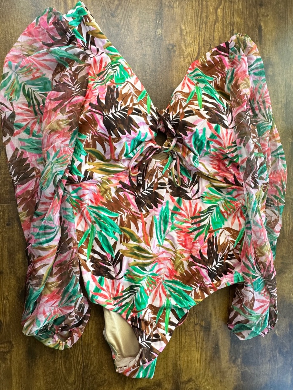 Kim Gravel x Swimsuits For All Tropical Palm Sheer Puff Sleeve One-Piece